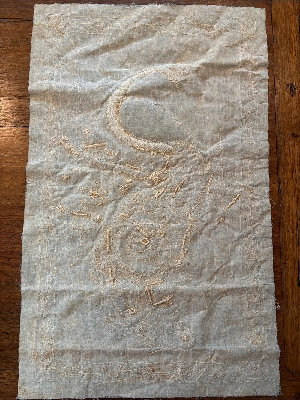 Embroidered Peacock Wall Hanging in Silver on Black